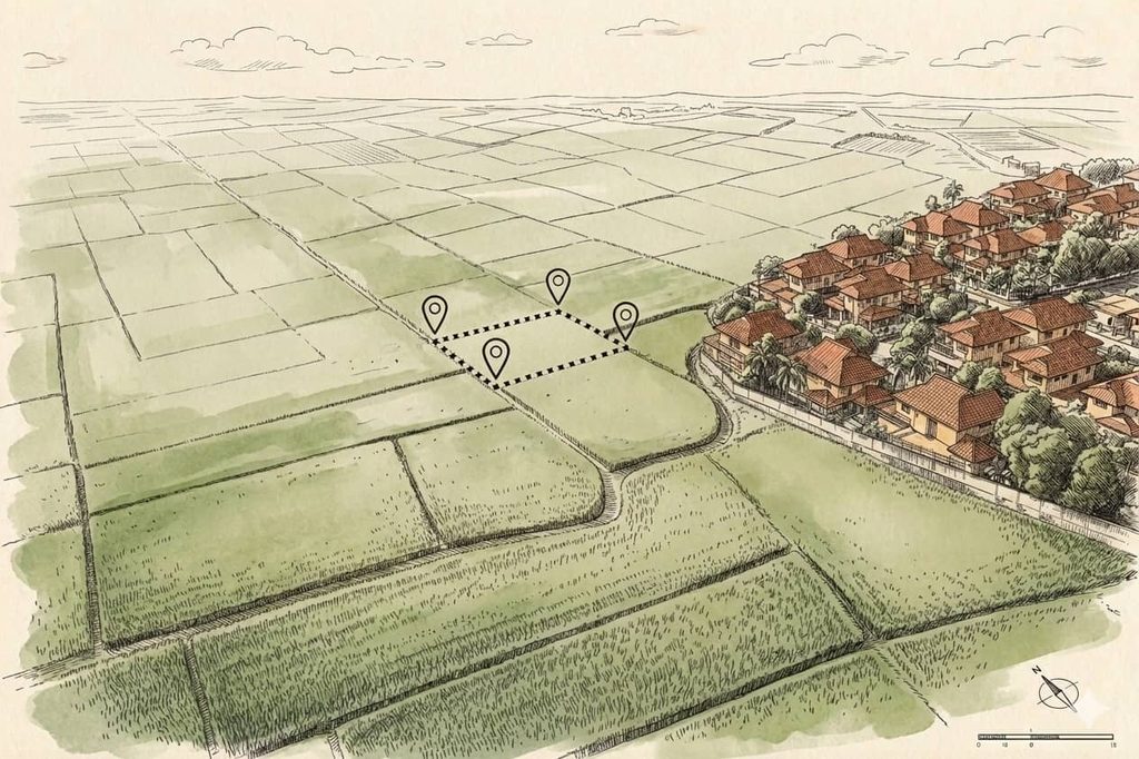 Vue aérienne d'un terrain en limite de zone urbanisée, illustrant une valorisation foncière et un bilan promoteur