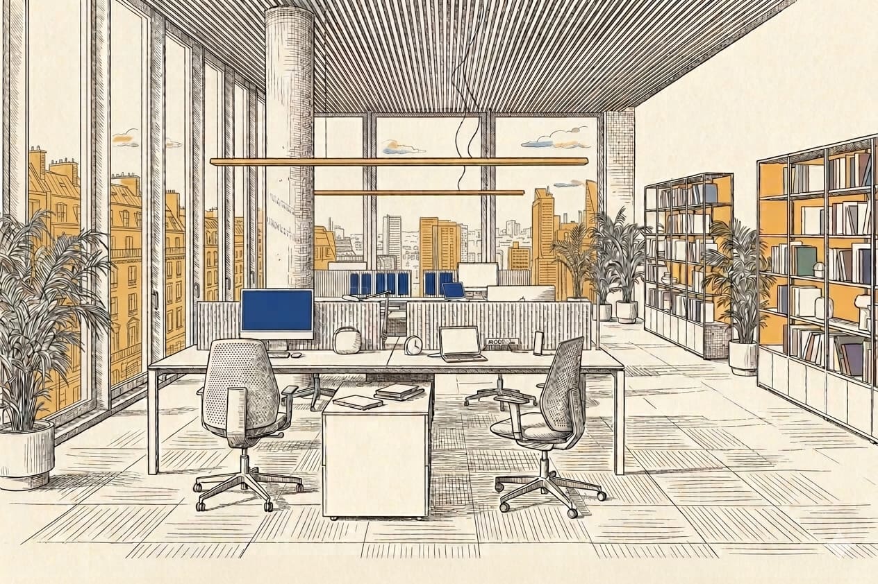 Plateau de bureaux en open space, exemple de bien professionnel expertisé par Néovalo